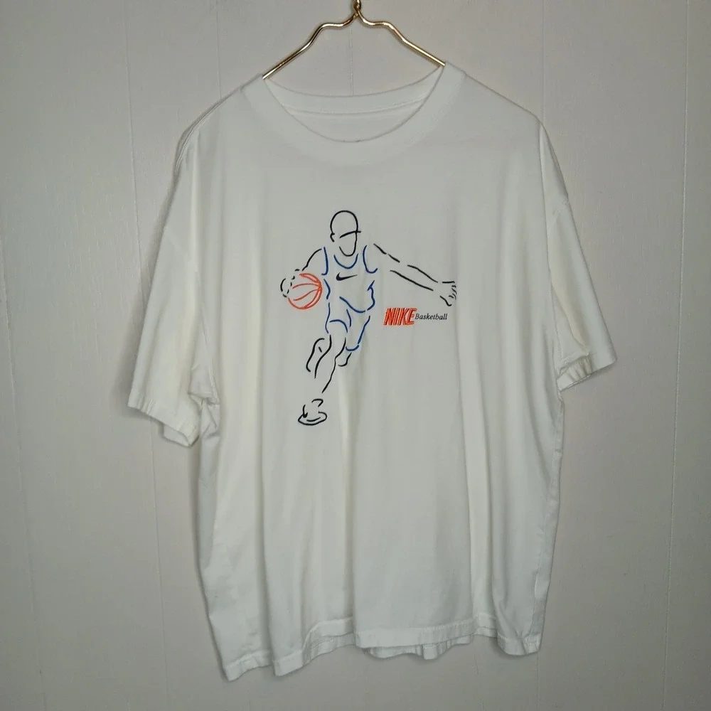 Nike Tee Shirt Mens Size L White Basketball 90s Retro Embroidered Logo Loose Fit